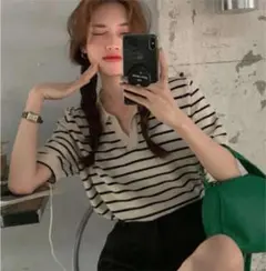 SHEIN ポロネック ストライプティー