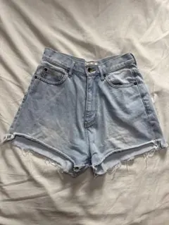 ライトブルー ハイウエスト デニムショートパンツ