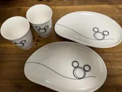 ★未使用/ディズニー/ミッキーマウス/食器セット/4点/日本製/プレート＆カップ