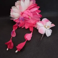 華やかなピンクとホワイトの髪飾りセット　浴衣　成人式　前撮り
