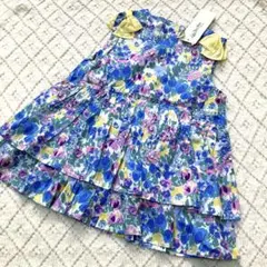 【新品】ラブ＆ピース＆マネー　ティアード　花柄　ワンピース　ブルー　120