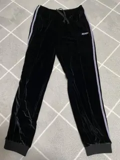 NERDY ブラック サイドライン ベロア トラックパンツ