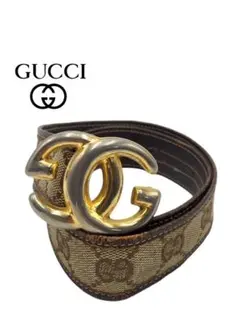 グッチ　キャンバス　レザーベルト　GG柄　ブラウン　サイズ表記60 レディース