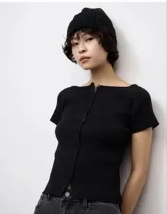 GU リブボートネックカーディガン ブラック Lサイズのサムネイル