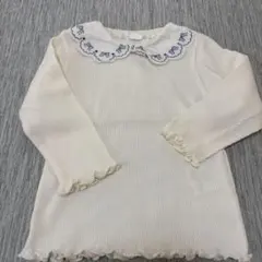 【未着用】Cottoli アイボリー リボン刺繍襟付き長袖Tシャツ　90サイズ
