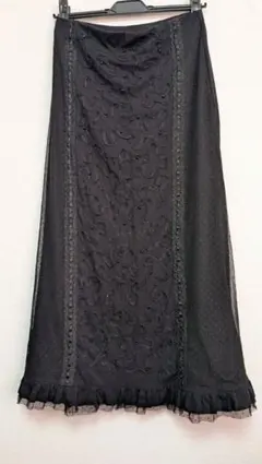 チュールビーズ付き黒フレアスカートダークコア　グランジy2k