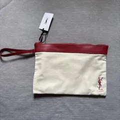 YSL サンローラン ノベルティ ポーチ ベージュ レッド 未使用 タグ付きのサムネイル