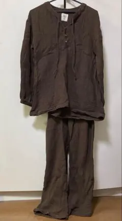 コットン ガーゼ 茶色 M ルームウェア セット１回着用 美品 長袖長ズボン