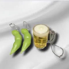 ビールジョッキと枝豆のミニチュアキーホルダー