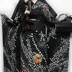 総絞り振袖7点セット159.5cm◾️正絹白黒ブラック系前撮り成人式刺繍
