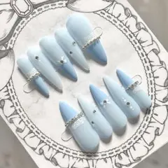 ネイルチップ 水色 レース ワンホン 韓国 現品のみ