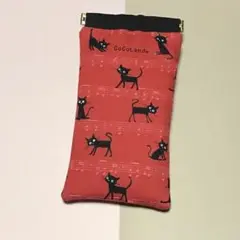 音符と黒猫さん♪ハンドメイド＊バネポーチ☆ペンケース＊メガネケース