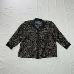 フローラル刺繍 長袖シャツ 黒と金　花　シアーシャツ　羽織　古着