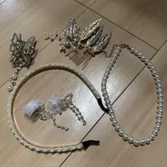 ブライダル ヘアアクセサリーセット（パール、花デザイン）