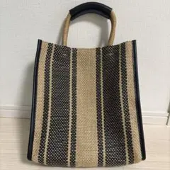 美品ストライプデザイン ジュートトートバッグ