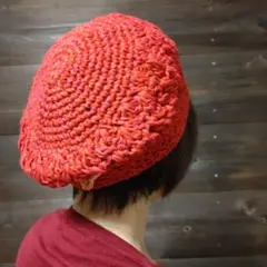 手編み帽子　クラッシャーハット　クロシェハット　バケットハット　ニット帽、帽子