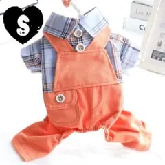 新品 S チェック カバーオール （オレンジ） 犬服 犬の服 ロンパース つなぎ