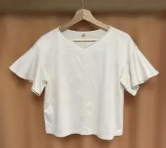 UNIQLO Vネック 半袖　フリル袖　カットソー　Mサイズ　綿100%