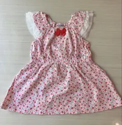 美品 ミキハウス 花柄ワンピース 80 女の子 半袖 夏服 リボン