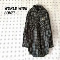 ワールドワイドラブ チェックネルシャツ（1）ワッペン 長袖 コットン100%