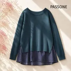 【パッソーネ】美品✨異素材ドッキングニット ストライプ裾フレアチュニック38のサムネイル