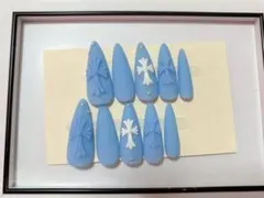 ネイルチップ ブルーマット クロムネイル ギャルネイル y2k ワンホン