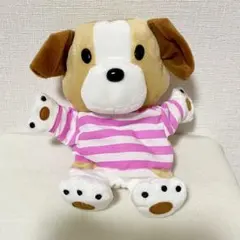 くすりの福太郎　ふくちゃん　犬 ぬいぐるみ　ハンドパペット　 ピンクボーダー服