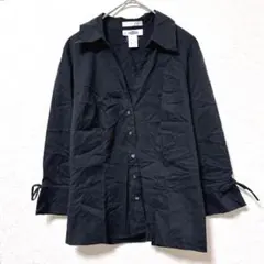 オールドネイビー シャツ スキッパー リボン 無地 XS 黒 7分袖 綿