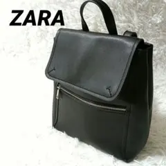 ZARA BASIC ザラ　リュックサック　バック　鞄　黒ブラック　フラップ付きのサムネイル