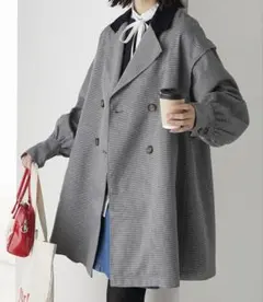 BONLECILL 2way コーデュロイ襟 チェック柄 ショートトレンチコート