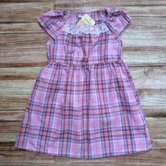 新品 未使用 チェック 半袖 ワンピース 女の子 ピンク 110