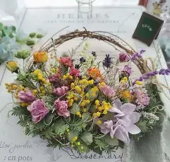 ミモザ＆薔薇…。春のガーデンリース✨️ 春リース☆彡花畑リース