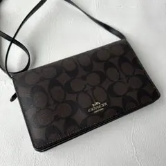美品　コーチ お財布 ショルダー ダークブラウン シグネチャー 2WAY バッグ