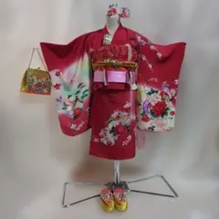 七五三に★セミアンティーク　正絹　赤色に金箔　雪輪に四季花々　7歳着物セット 七五三に☆セミアンティーク 正絹 赤色に金箔 雪輪に四季花々 7歳着物