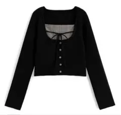 チェック柄レイヤード風リボンニットトップスan1917