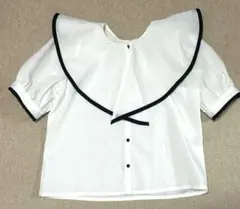 ホワイト 大きな襟 パフスリーブ シャツ Fサイズ