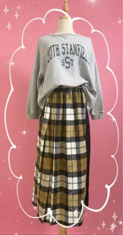 【韓国っぽコーデ❤︎】カレッジロゴスウェット＆チェックスカート セットアップ