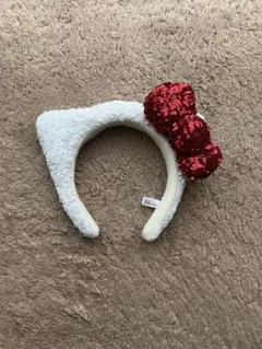 USJ公式 ハローキティ カチューシャ スパンコール 白×赤リボン