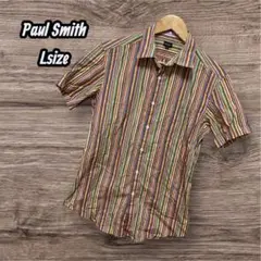 【希少】Paul Smith 半袖シャツ Lサイズ マルチカラーストライプ