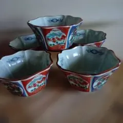 有田焼　色絵6角小鉢 5客セット 花鳥文様 和食器のサムネイル