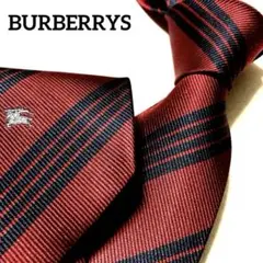バーバリーズ ジャガード ホースロゴ ストライプ ボルドー 黒 絹 ネクタイ