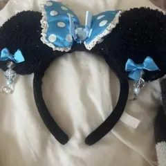 ミニー　イヤリング リボン カチューシャ　水色 ディズニー