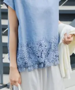 BEARDSLEY 裾レースリネンブラウス未使用