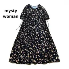 mysty woman 花柄 ロングワンピース サイド プリーツ リボン