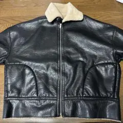 ボア付きブラックレザーショートジャケット