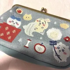【美品】ちいかわ　うさぎ　ハチワレ　刺繍がま口ポーチ（ブルー）　がまぐち　ポーチ