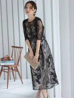 結婚式　オケージョン　刺繍レース　フレアドレス