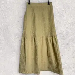 ロングスカート　ベージュ　フレア　ロング　ウエストゴム　カジュアル　段フリル