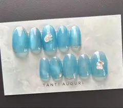 【現品】 #59 ネイルチップ ブルー 青 夏 海 マグネット シンプル