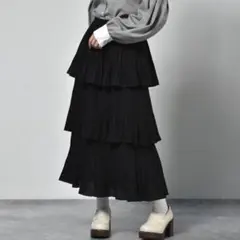 最終価格 エムズエキサイト 3段フリルスカート ブラック